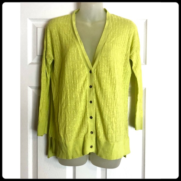 JC Penny Linen Blend Bright Yellow Cardigan - Picture 1 of 7